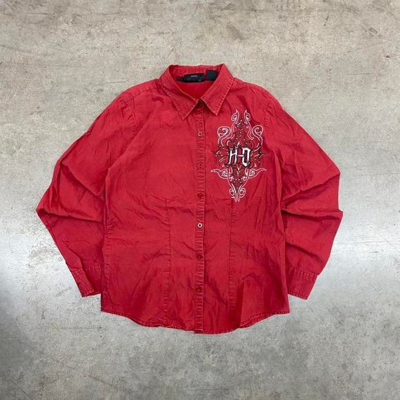 Harley Davidson Tops - Harley Davidson Women's Red Y2K Embroidered Button Up Shirt Motorcycle Size M